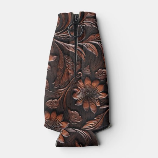 ブラウンフェイクレザー女性のカーボーイフローラ ボトルクーラー (裏面)