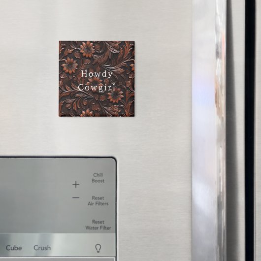 ブラウンフェイクレザー女性のカーボーイフローラ マグネット (インサイチュ (冷蔵庫))