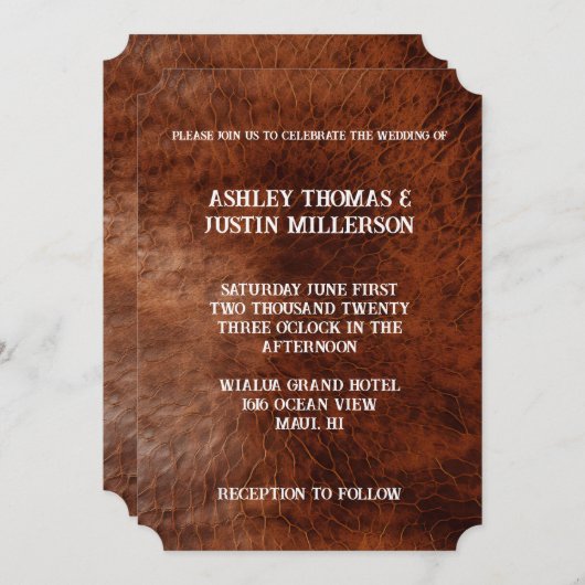 ブラウンフェイクレザー結婚ズ 招待状 (正面/裏面)