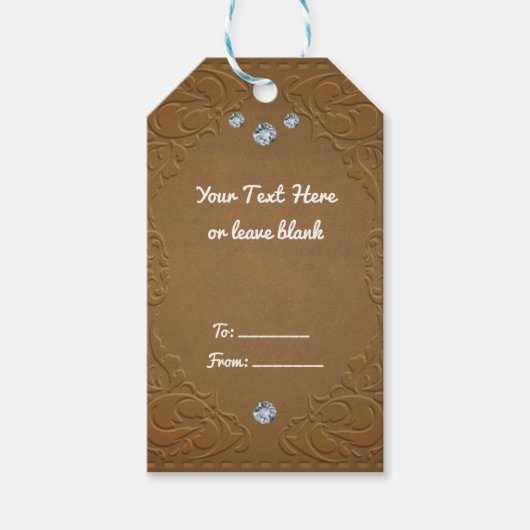 ブラウンフェイクレザー&ダイヤモンドグラム素朴 ギフトタグ (正面)