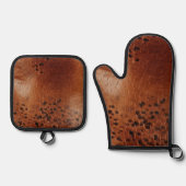 ブラウンフェイクレザー 鍋つかみ&鍋敷きセット (正面)