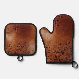 ブラウンフェイクレザー 鍋つかみ&鍋敷きセット