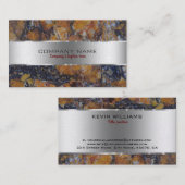 ブラウンフェイク大理石およびメタリックシルバー 名刺 (正面/裏面)