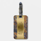 ブラウンフェイク大理石および金属金ゴールド ラゲッジタグ (裏面縦)