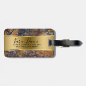 ブラウンフェイク大理石および金属金ゴールド ラゲッジタグ (裏面横)