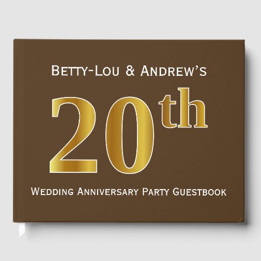 ブラウンフェイク金ゴールド20周年結婚パーティー ゲストブック (正面)