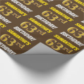 ブラウンフェイク/模倣金ゴールド、「63番目の誕生日」 ラッピングペーパー (角)