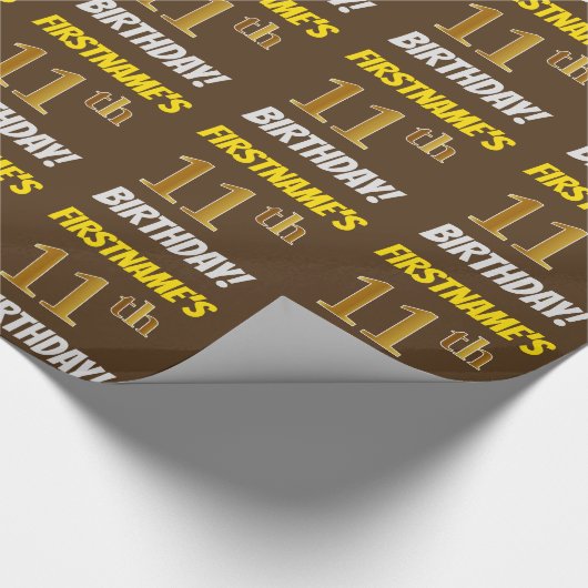 ブラウンフェイク/模造金ゴールド「11誕生日」 ラッピングペーパー (角)