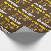 ブラウンフェイク/模造金ゴールド、「15誕生日」 ラッピングペーパー (角)