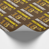 ブラウンフェイク/模造金ゴールド、「18誕生日」 ラッピングペーパー (角)