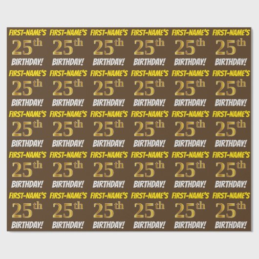 ブラウンフェイク/模造金ゴールド「25誕生日」 ラッピングペーパー (フラット)