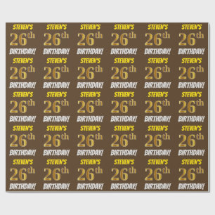 ブラウンフェイク/模造金ゴールド「26誕生日」 ラッピングペーパー