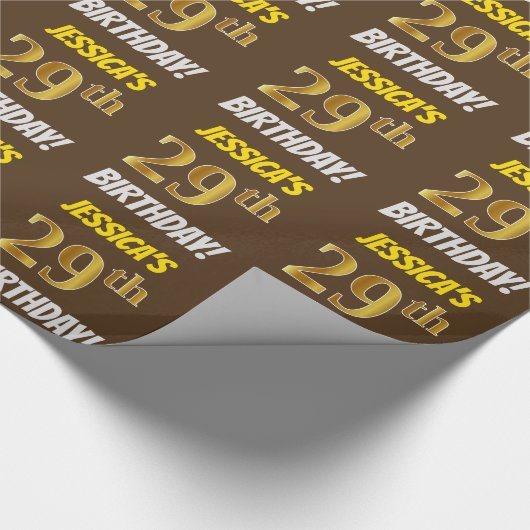 ブラウンフェイク/模造金ゴールド「29誕生日」 ラッピングペーパー (角)