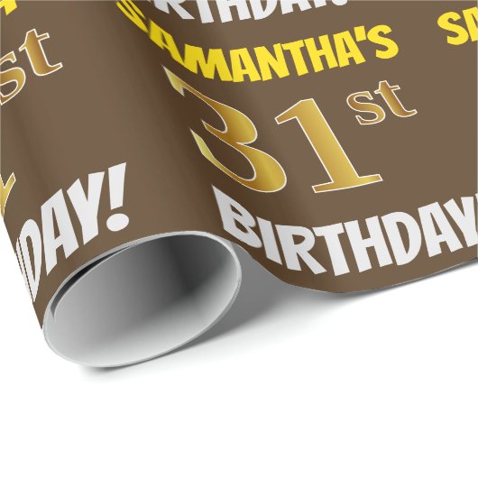 ブラウンフェイク/模造金ゴールド、「31番目の誕生日」 ラッピングペーパー (ロールコーナー)
