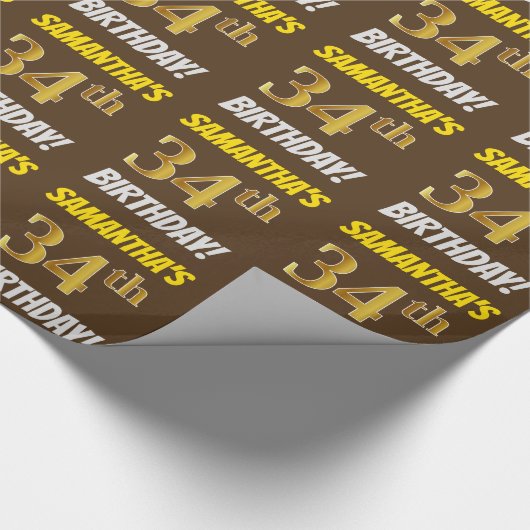 ブラウンフェイク/模造金ゴールド「34誕生日」 ラッピングペーパー (角)