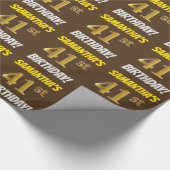 ブラウンフェイク/模造金ゴールド、「41番目の誕生日」 ラッピングペーパー (角)