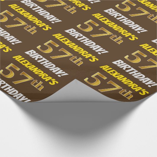 ブラウンフェイク/模造金ゴールド「57誕生日」 ラッピングペーパー (角)
