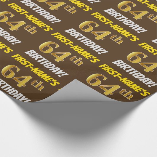 ブラウンフェイク/模造金ゴールド「64誕生日」 ラッピングペーパー (角)