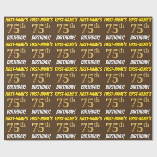 ブラウンフェイク/模造金ゴールド「75誕生日」 ラッピングペーパー (フラット)