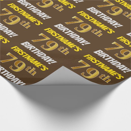 ブラウンフェイク/模造金ゴールド「79誕生日」 ラッピングペーパー (角)