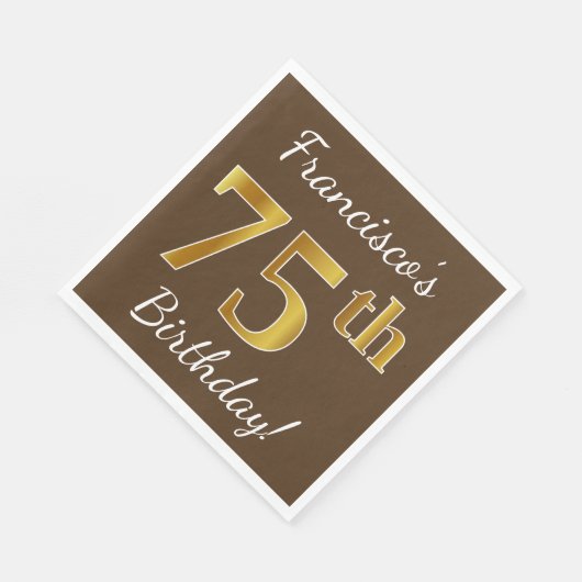 ブラウンフェイク、金ゴールド75誕生日+名前をカスタムする スタンダードランチョンナプキン (角)