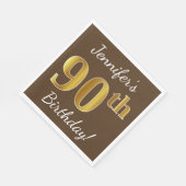 ブラウンフェイク、金ゴールド90誕生日+名前をカスタムする スタンダードランチョンナプキン (角)