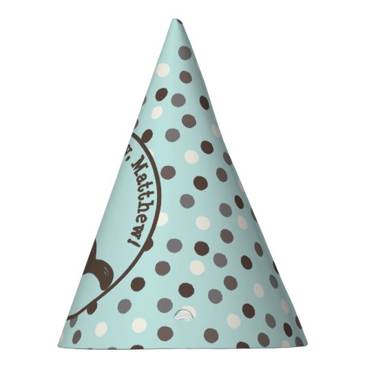 ブラウンフェレットミントグリーンパーソナライズされた誕生日 パーティーハット (右)