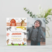 ブラウンフォトファーム動物誕生日招待状 招待状 (スタンド正面)