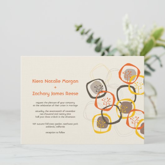 ブラウンフォレストツリーリングや輪素朴秋秋の結婚式 招待状 (スタンド正面)
