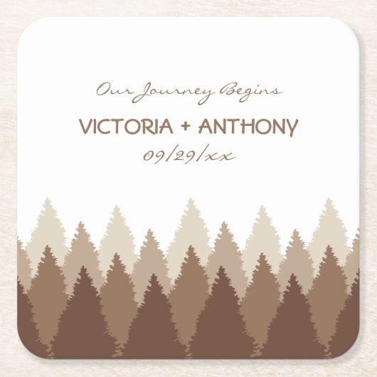 ブラウンフォレストレンジウッドランド結婚ズ スクエアペーパーコースター (正面)