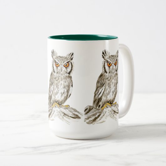ブラウンフクロウイラストレーションアートマグ ツートーンマグカップ (正面右)