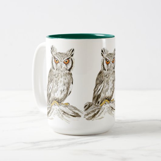 ブラウンフクロウイラストレーションアートマグ ツートーンマグカップ (正面左)