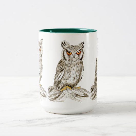 ブラウンフクロウイラストレーションアートマグ ツートーンマグカップ (中央)