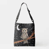 ブラウンフクロウゴールデンアイズオンブランチムーンスターズブラック クロスボディバッグ (裏面)