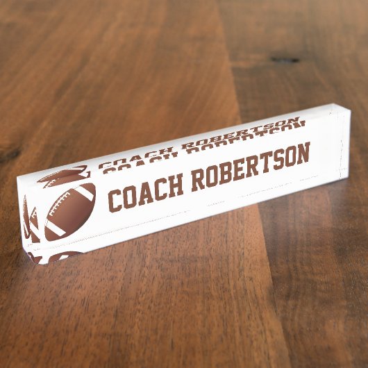 ブラウンフットボールテーマパーソナライズされた付きデスクネームプレート デスクネームプレート (側面)