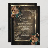 ブラウンフラワーズ金ゴールドフレームゴシッククインセアニラ 招待状 (正面/裏面)