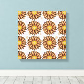 ブラウンフラワーピンク水玉模様フローラルパターン キャンバスプリント (インサイチュ (ウッドフロア))