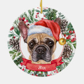 ブラウンフレンチーカスタムドッグサンタクリスマスオーナメント セラミックオーナメント (裏面)