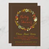 ブラウンフローラサークルリース-ベビーシャワー招待状 招待状 (正面/裏面)