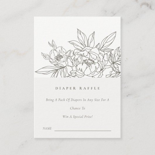 ブラウンフローラスケッチおむつラッフルベビーシャワー エンクロージャーカード (正面)