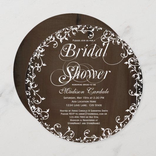 ブラウンフローラスワールブライダルシャワー招待 招待状 (正面/裏面)