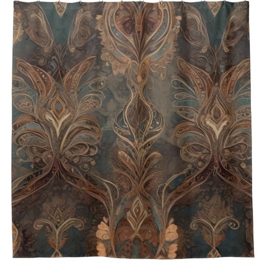 ブラウンフローラボーホシャワーカーテンスタイル2 シャワーカーテン (正面)