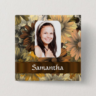 ブラウンフローラ写真テンプレート 缶バッジ