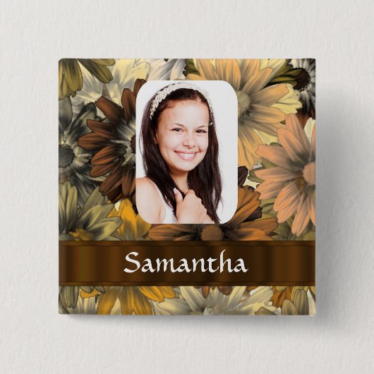 ブラウンフローラ写真テンプレート 缶バッジ (正面)