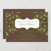 ブラウンブライダルシャワーの招待で緑の花開き 招待状 (正面/裏面)