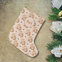 ブラウンブラウンペパーハウス ピンククッキー柄 ラージクリスマスストッキング