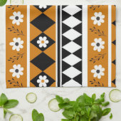 ブラウンブラックストライプフローラ熱帯植物学 キッチンタオル (折り畳み)