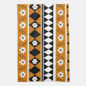 ブラウンブラックストライプフローラ熱帯植物学 キッチンタオル (縦)