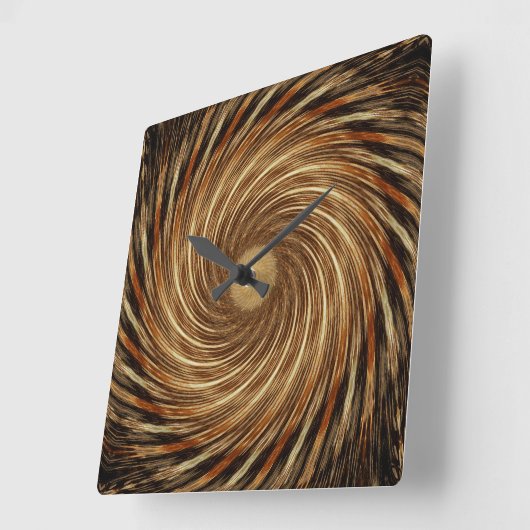 ブラウンブラックスパイラルウェーブ万華鏡のように千変万化するパターンアートクロック スクエア壁時計 (傾斜)