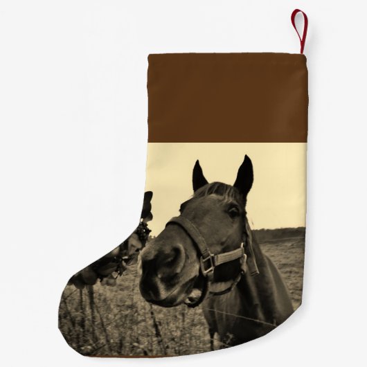 ブラウンブラックセピア調クリスマスホース スモールクリスマスストッキング (裏面)